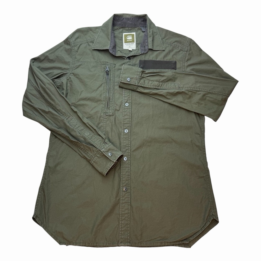 G STAR RAW Cargo Line Shirt Mens XL Olive Green Long Sleeve Button Up Collar